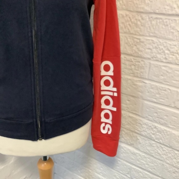 Adidas Full Zip Sweatshirt - Size M 12-14 - Red & Navy - P2P 18” - Picture 3 of 8